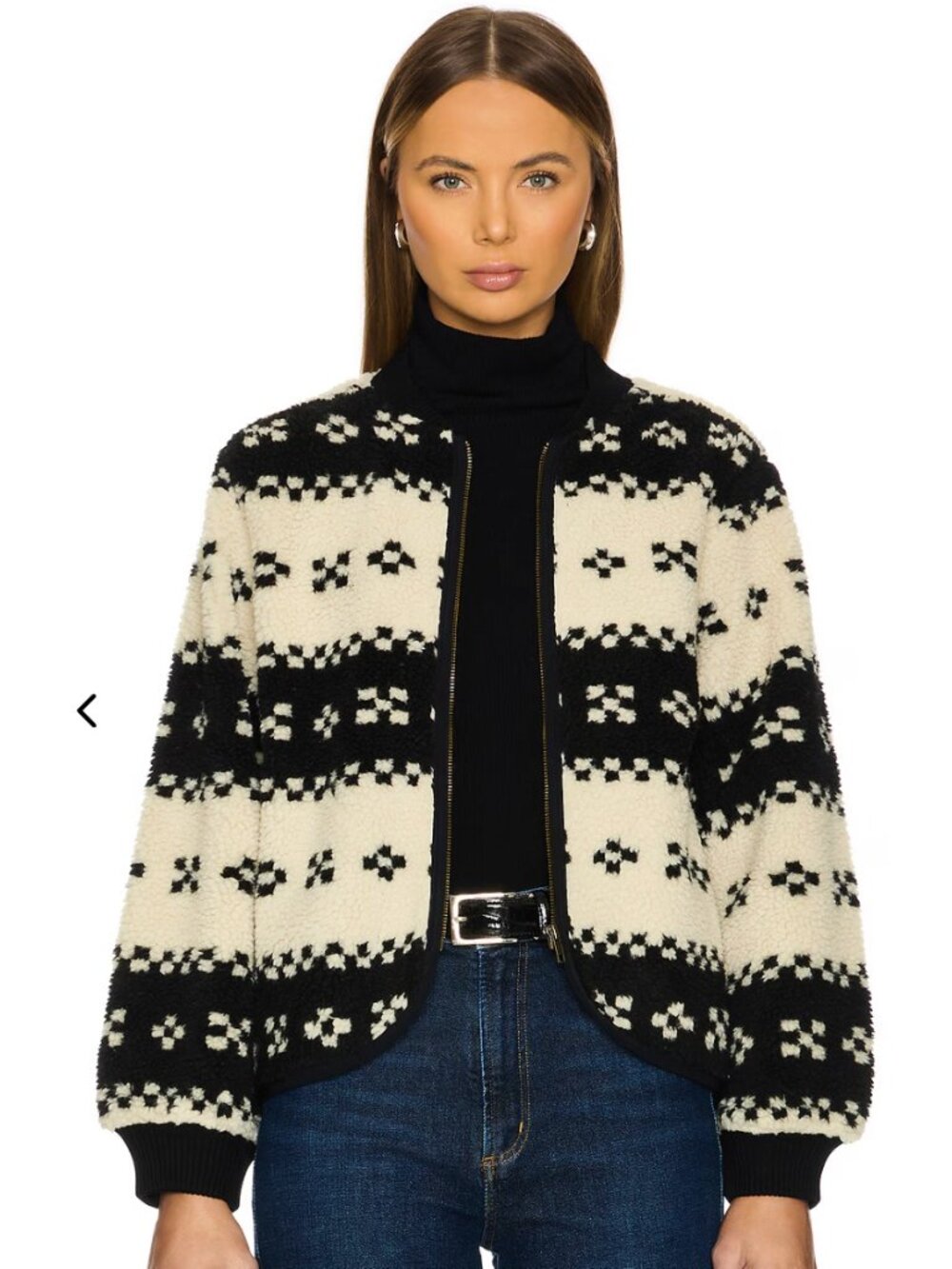 THE GREAT. Black and Cream Patterned Zip Jacket